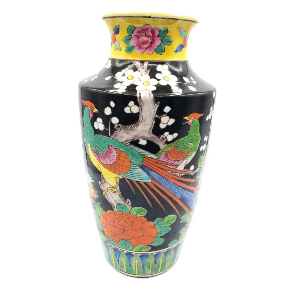 Vintage Japanese Hand Painted Enamel Porcelain Vase 12